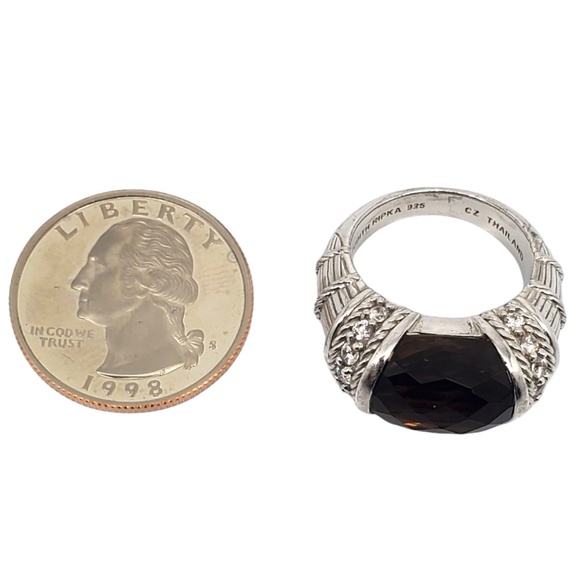 Judith Ripka Sterling Silver Smokey Quartz & CZ Ring Size 7 #21031 - Picture 7 of 11